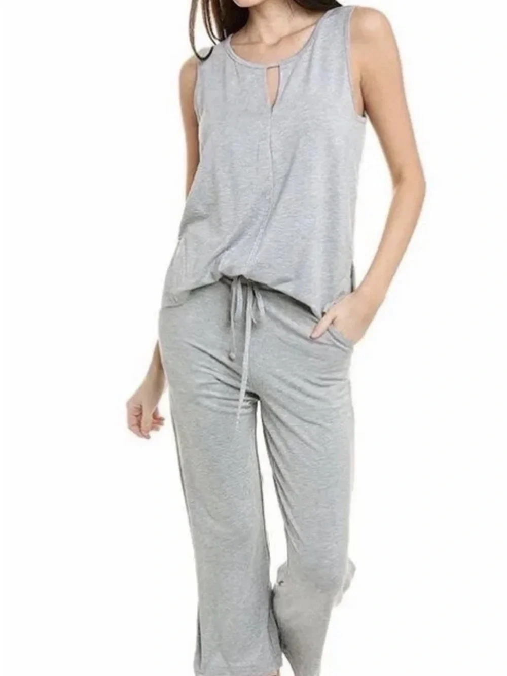 Cabi 6151 Sleeveless V-Neck Lounge Jumpsuit in Heather Gray - Picture 3 of 3
